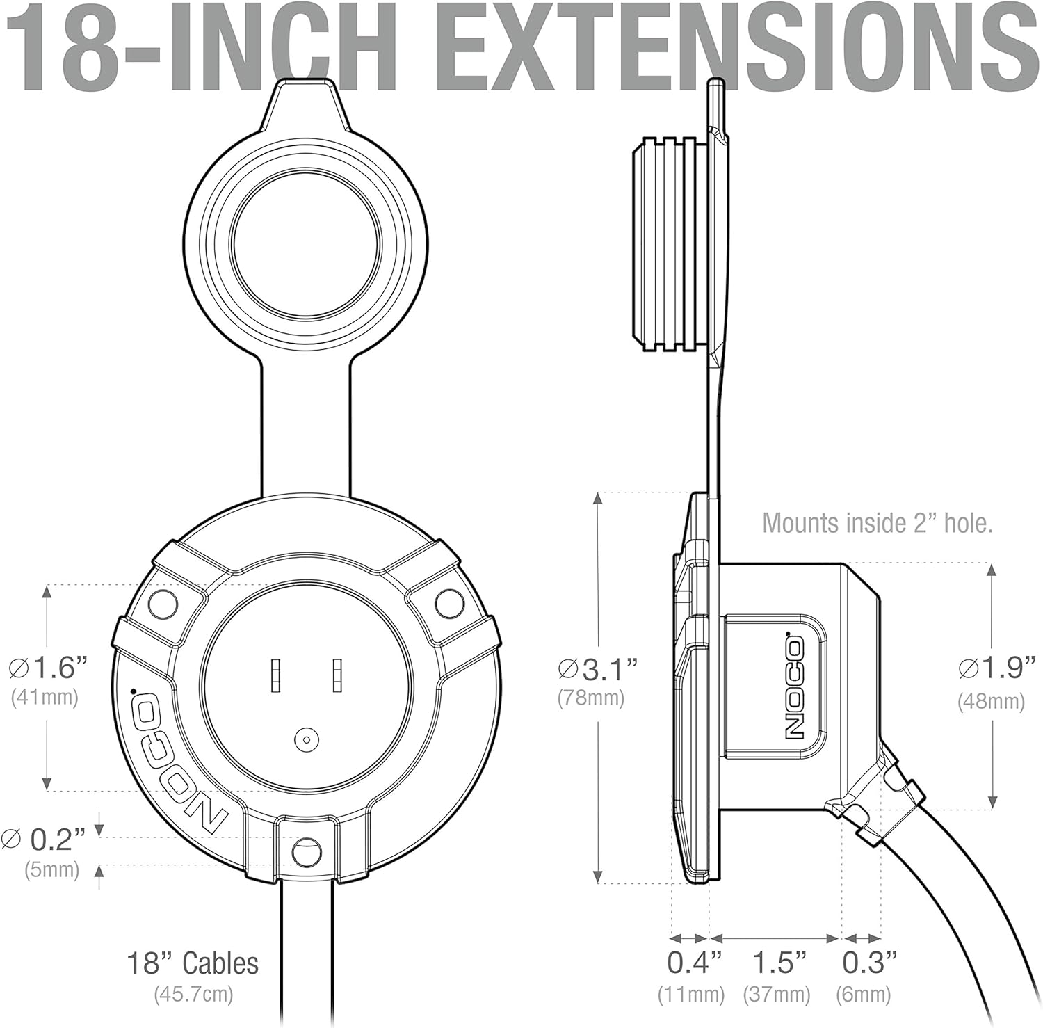 NOCO 15A AC PORT PLUG BLACK 2 Port