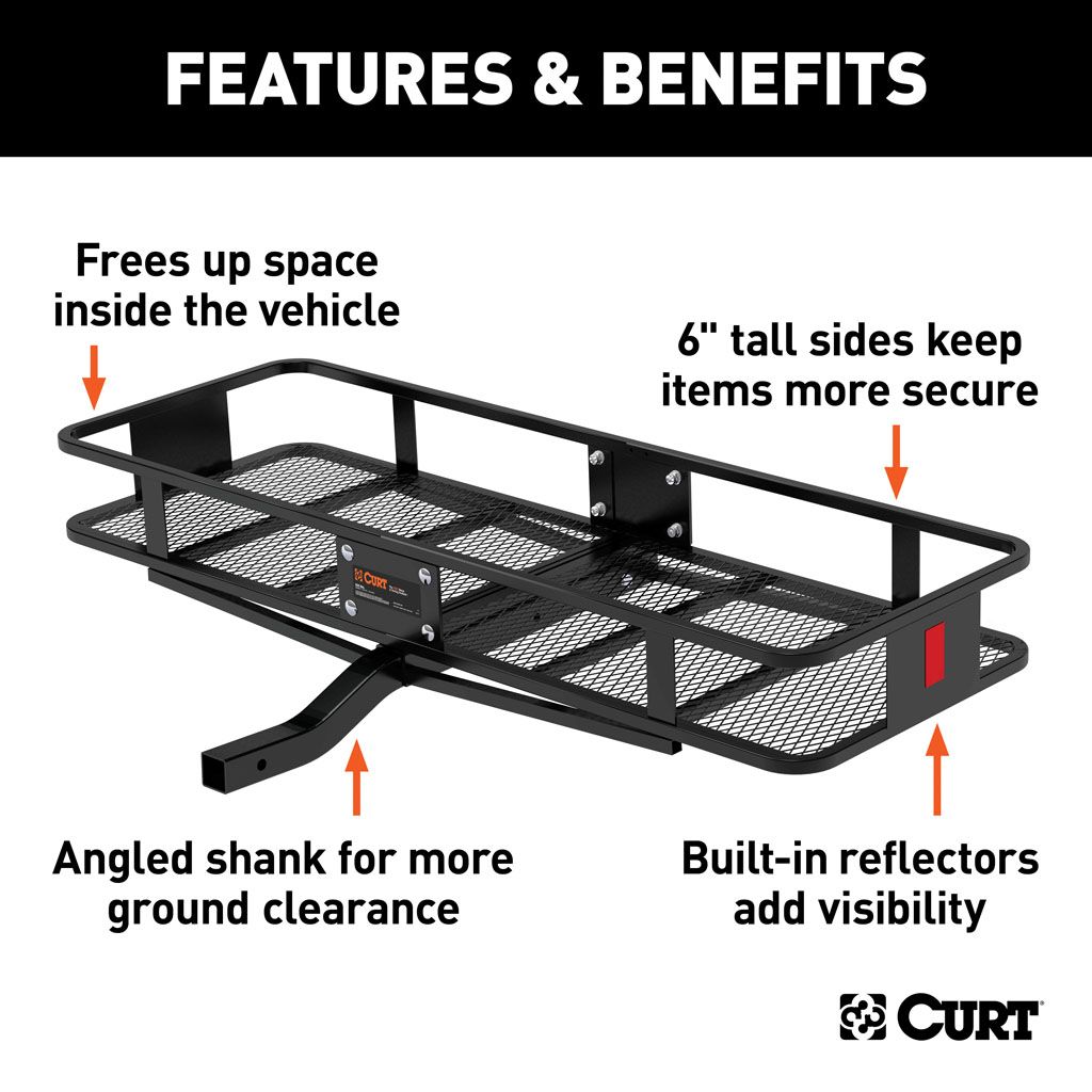 CURT 60" x 20" Black Steel Basket Cargo Carrier (Fixed 2" Shank, 500 lbs)