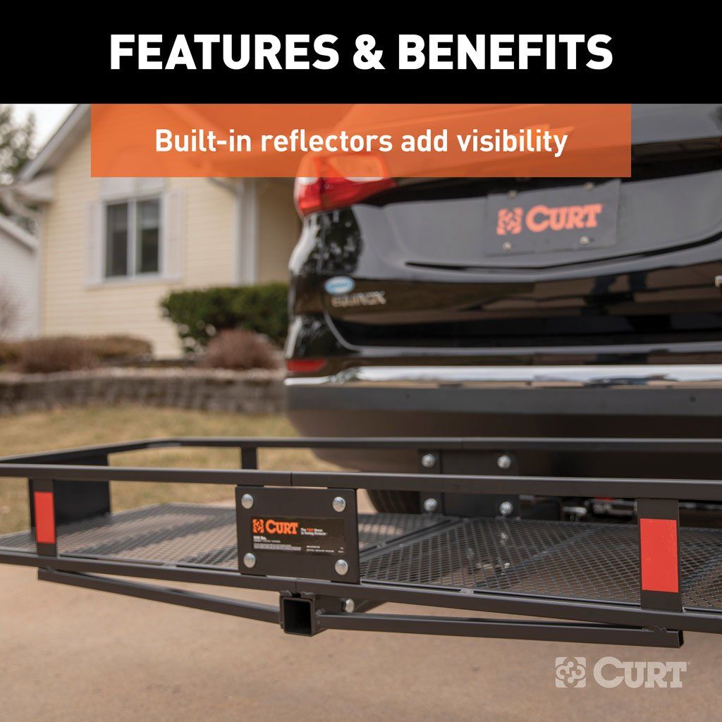 CURT 60" x 20" Black Steel Basket Cargo Carrier (Folding 2" Shank, 500 lbs)