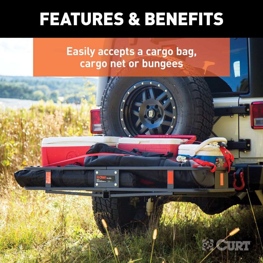 CURT 60" x 20" Black Steel Basket Cargo Carrier (Folding 2" Shank, 500 lbs)