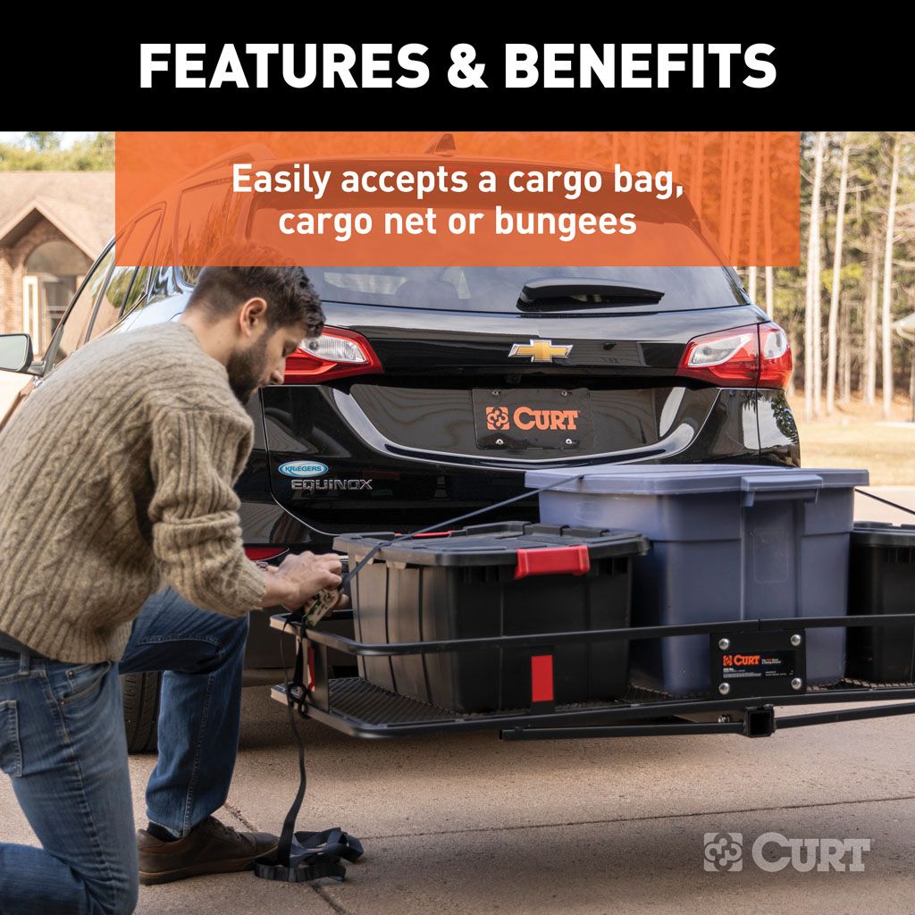 CURT 60" x 20" Black Steel Basket Cargo Carrier (Fixed 2" Shank, 500 lbs)